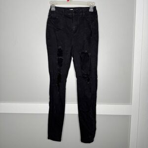 Encore Jeans Skinny Womens Size 5 Black Distressed High Rise Stretch V2111BK